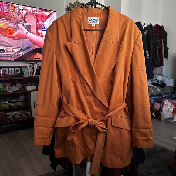 Morgan Miller Women's Camel Double Breasted Belted Blazer Retro Inspired Size 18 - Picture 2 of 7